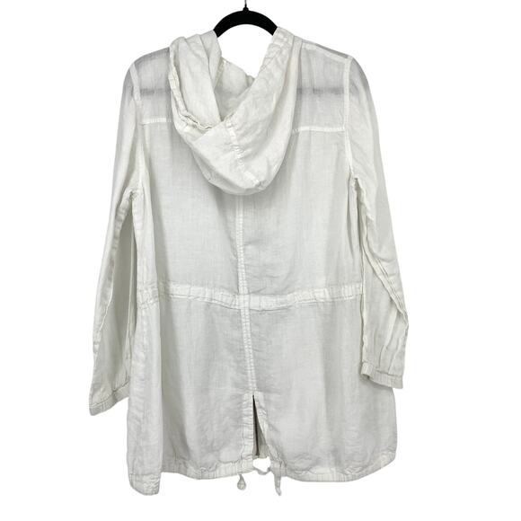 SOLD Eileen Fisher Zip Front Long Sleeve Hooded Linen Jacket Sz L White Cinch - Picture 3 of 7